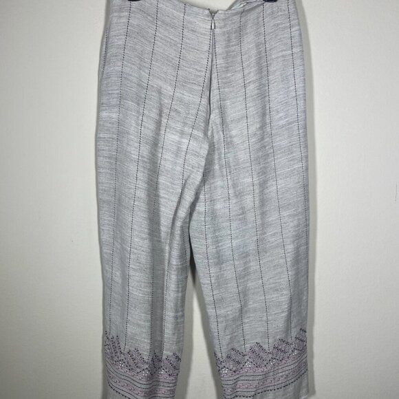 Dana Buchman Luxe Women's Cream Embroidered Linen Blend Raw Hem Floral Pants 4 - Picture 5 of 7